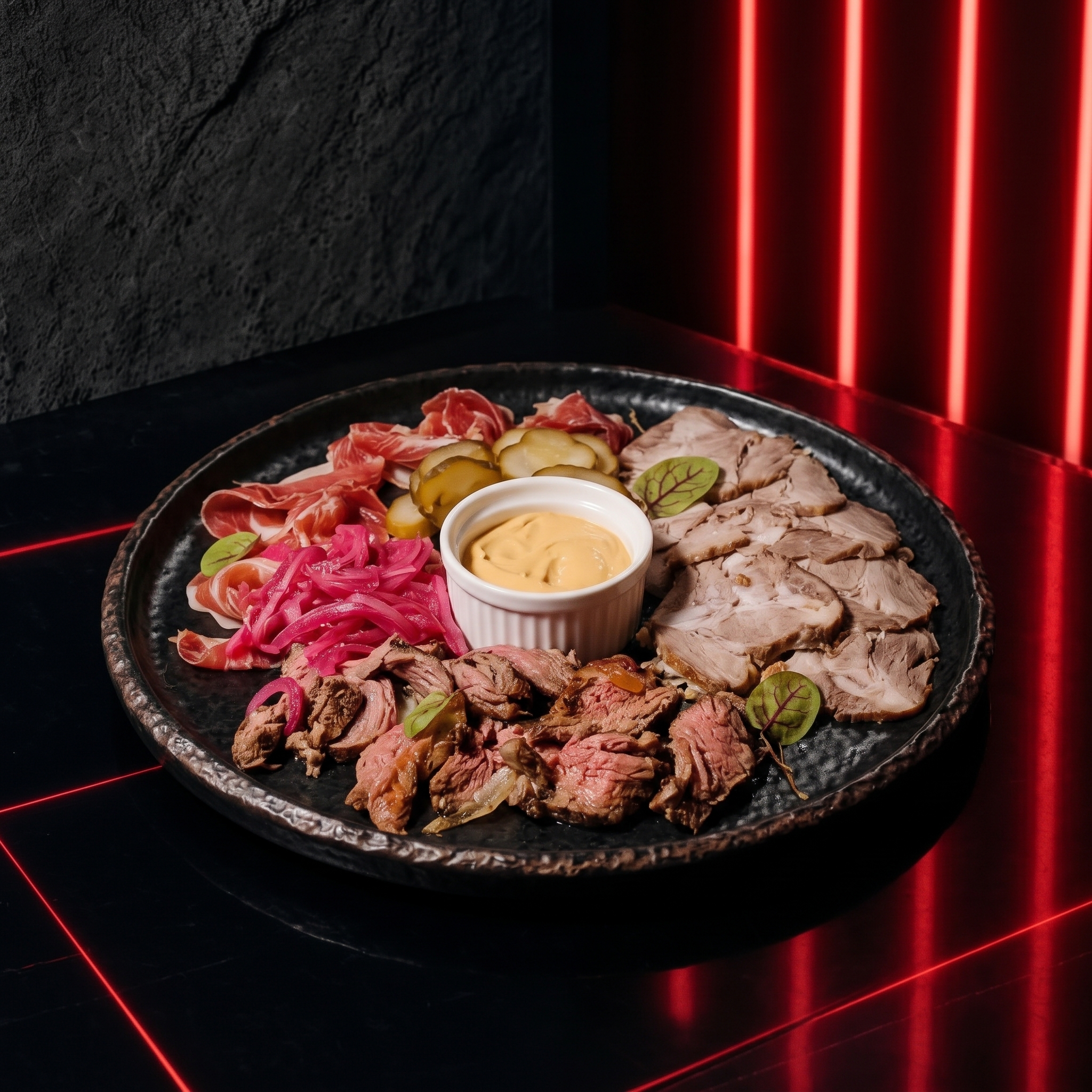Тарелка мясных деликатесов собственного производства