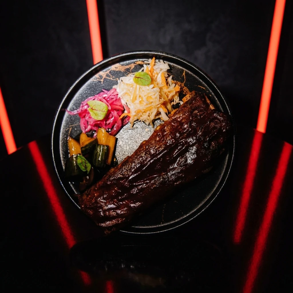 Свиные рёбра BBQ с квашеной капустой