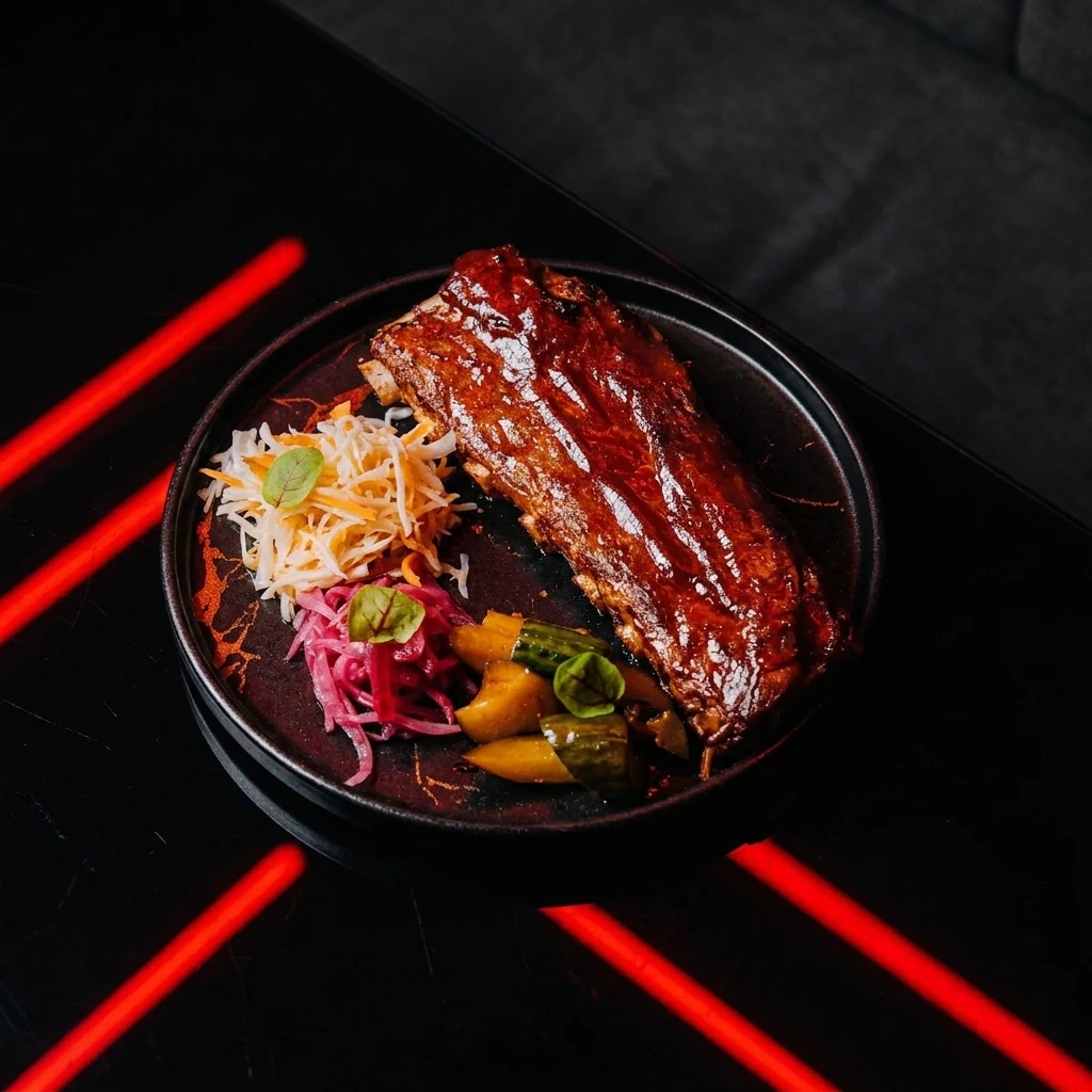 Свиные рёбра BBQ с квашеной капустой